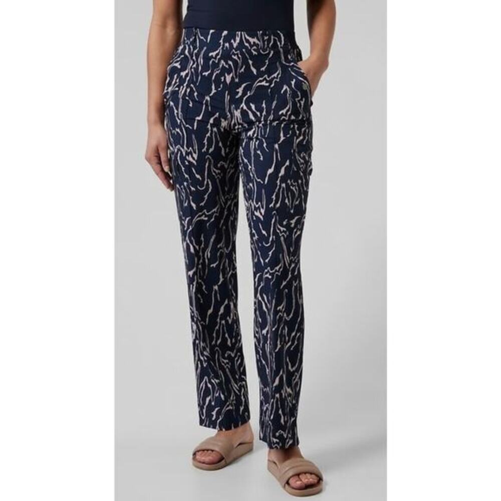 Athleta New Printed Vienna Cargo Pants Voyage Blue Orchard Pink 6 Tall